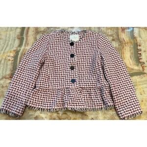 Kate Spade New York Womens Cropped Tweed Peplum Jacket Multicolor Frayed Hem 6